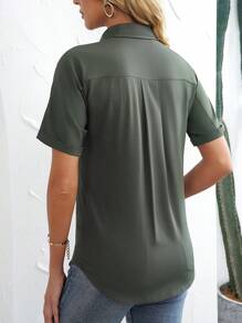 Blusa casual da donna a maniche corte, monocolore, per attività all'aperto, semplice e verde