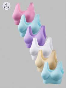 6pcs/Set Bra Seksi Ukuran Plus Wanita, Bra Tanpa Punggung Tanpa Kawat, Bra Bernapas Tanpa Jahitan, Tersedia dalam 6 Warna, Nyaman - MultiWarna - View 1
