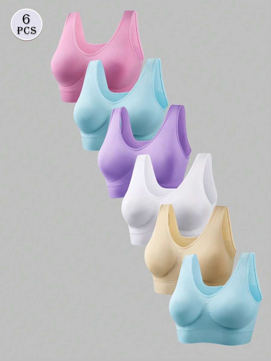 6pcs/Set Bra Seksi Ukuran Plus Wanita, Bra Tanpa Punggung Tanpa Kawat, Bra Bernapas Tanpa Jahitan, Tersedia dalam 6 Warna, Nyaman - MultiWarna - View 1