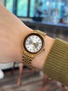 新款金色女士腕表，韩式风格，简约优雅，时尚休闲，百搭防水石英钢表带腕表 - 白色 - 查看 4