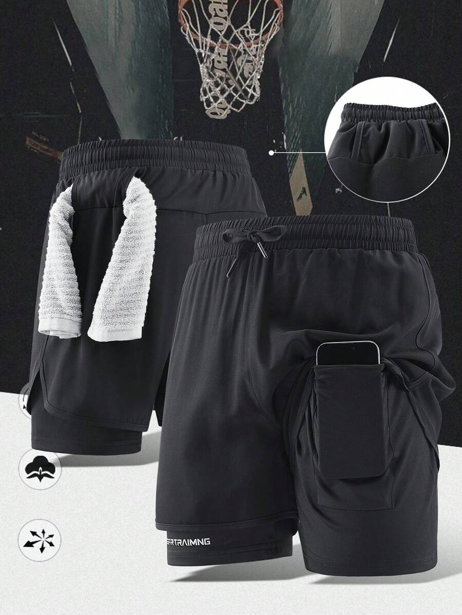 1pc Men 2-In-1 Athletic Shorts With Inner Lining, Elastic Waist Sports Pants For Fitness, Running, Casual Spring & Summer