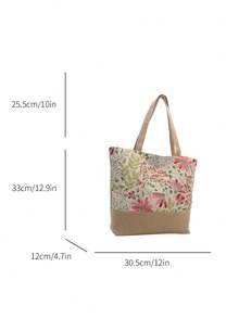 Sac fourre-tout à motif floral mode, sac à bandoulière léger peint, sac de shopping casual, convient pour les déplacements quotidiens des femmes, les étudiantes, les voyages, le tourisme, le travail, les jeunes filles - Rose bonbon - Voir 2