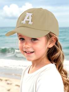 1pc Khaki Solid Letter Patch Classic Baseball Cap, Suitable For Children Ages 1-5, Wear-Resistant Through 4 Seasons: Spring, Summer, Autumn, Winter - 卡其色 - 查看 2