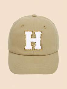 1Pc Toddler Kids Baseball Cap 1-5Y - Khaki Solid Adjustable Hat With A-Z Sequin Embroidered Letter Patches, Classic Brim Sun Protection Cap For All Seasons Daily Outdoor - Khaki - View 31