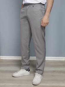 Men's Solid Color Business Suit Pants With Spandex - Grey - View 5