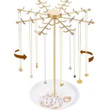 1 cái Giá đỡ vòng cổ xoay, Giá trưng bày vòng cổ vàng có 48 móc hình chữ W, Giá đựng đồ trang sức cho vòng cổ, hoa tai, nhẫn, quà tặng cho phụ nữ khi trở lại trường, lưu trữ trong ký túc xá - Vàng - Xem 1