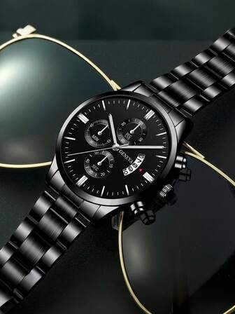 2pcs Men's Watch Set Men Quartz Round Dial Business Casual Watch For Men