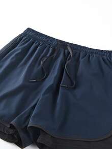 1 buah Celana Pendek Olahraga Pria 2-in-1, Celana Pendek Lari/Latihan Kebugaran Musim Semi/Panas dengan Lapisan Dalam, Celana Atletik Kasual Elastis - Navy Blue - View 4