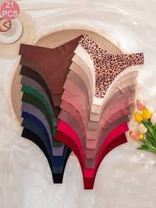 21pcs Plain Seamless Adhesive Thong Panties - Multicolor - View 1