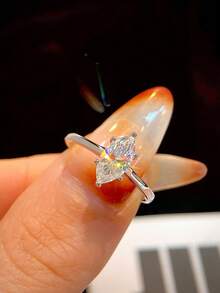 2 件/套 1 克拉马眼形状和单排设计无色莫桑石钻石二合一双环套装女士订婚戒指 S925 纯银简约浪漫情侣戒指永恒戒指结婚周年纪念戒指奢华珠宝礼物