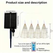 1-To-4 Solar Powered Remote Control Fairy String Lights, Fireworks Lights, Tent Atmosphere Lights, Dandelion Hanging Copper Wire Lights