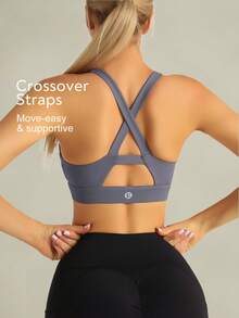 Tender Angel Women's Yoga Sports Bra Summer Shock Absorbing Criss-Cross Running Yoga Fitness Vest, Dopamine Workout Seamless Strappy Back - Bold Plum - View 3