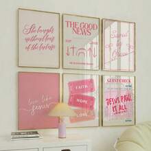 6 piezas de arte de pared cristiano, impresiones de la Biblia en lienzo, pinturas florales de aliento cristiano, decoración rosada de chica para dormitorio, sala de estar u oficina, decoración de dormitorio sin marco - Multicolor - Ver 2