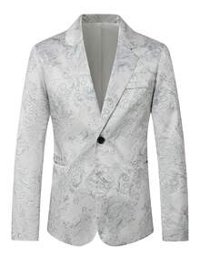 New European And American Style Men's Slim Fit Ditsy Floral Silver Color Suit Jacket, Early Autumn - Silver - View 1