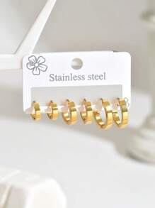 Set de 6 piezas Pendientes de aro elegantes de circonita, de acero inoxidable, adecuados para uso diario