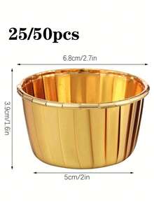 25/50 sztuk Złote foremki do babeczek, jednorazowe foremki do babeczek, odporne na tłuszcz i ciepło, foliowe foremki do babeczek, uchwyty na ramekiny, aluminiowa foremka do babeczek, narzędzia do blach do pieczenia, foremki do ciasta z zawiniętymi krawędziami, serniki, brownie, przyjęcia weselne i urodzinowe, Boże Narodzenie, Halloween