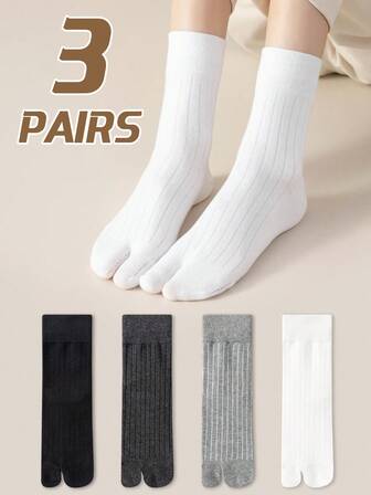 3足入り レディース プレーン シンプル コットン 7A 抗菌 吸水速乾 二本指 フリップフロップ ソックス、洗練されたカレッジクルーソックス、オールシーズン対応