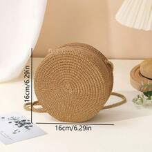 1 chiếc 2025 Túi đeo vai tròn dệt rơm dễ thương cỡ lớn mùa hè mới, Túi đeo chéo nhỏ đựng điện thoại di động, Túi đi biển, Túi đựng điện thoại thời trang, Ví đựng tiền xu, Túi đan rơm màu trơn INS, Túi đựng điện thoại cho nữ, Túi tròn dệt rơm ngày lễ bãi biển thời trang mới [Đường kính 16cm, Có thể đựng điện thoại] - màu nâu - Xem 3