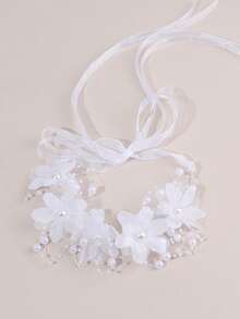 1pc Flower Girl Princess Flower Headpiece Girl Stuff Pearl Headband Alloy Floral Bridal Hair Accessories Communion Wedding Prom Photography Prop For Girls - White - View 1