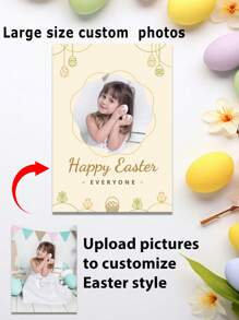 1Pc, Unframed, Custom High Quality Print Paintings, Easter Style,Upload Photos Of Your Children Or Family To Customize The Easter Style, Wall Art Posters, Home Decoration, Suitable For Living Room, Sofa, Bed, Hallway, Bedroom, Bathroom, Office, Perfect Art Gift, PVC Rigid Pipe Safety Packaging Gifts Birthday Graduation