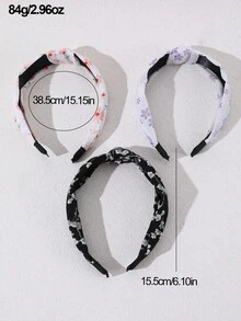 Bộ 3 băng đô cài tóc nữ tối giản in họa tiết hoa, màu đen, tím, hồng, phù hợp cho sử dụng hàng ngày, mùa xuân/hè, đi biển và nghỉ lễ. - Nhiều màu - Xem 5