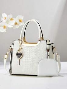 全新大容量时尚百搭女士包，简约鳄鱼印花亮面浮雕纹理优雅单肩包和斜挎包