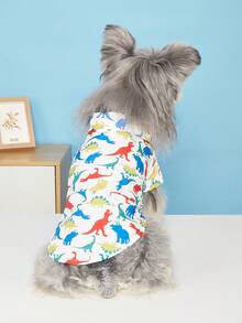 1 pieza Camisa de poliéster con estampado de dinosaurio, estilo de vacaciones en la playa, adecuada para gatos y perros - Multicolor - Ver 5