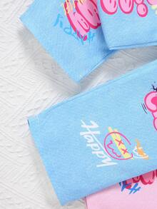 2pcs Girls Denim Effect Pants Set, Blue/Pink Cartoon Graffiti Printed Pattern (Printed Jeans) - Multicolor - View 8