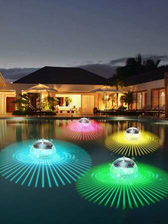 1 buc. Lumină plutitoare cu apă de proiecție cu bandă solară, lumină cu LED-uri care schimbă culoarea RGB, lumină plutitoare pentru piscină Lumină LED pentru decorarea curții Lumină solară Lumină cu minge magică, potrivită pentru baie, piscină, iaz, fântână, jucării de baie, decorare a gazonului de grădină, poate fi folosit pentru agățat pe copaci