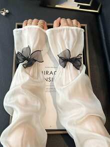 1 双女式防紫外线袖套，芭蕾舞式蝴蝶结雪纺 DIY 绑带防晒袖，多种颜色女式宽松雪纺袖，时尚配饰适合日常穿着、情人节、母亲节，非常适合夏季日常装扮和旅行 - 彩色 - 查看 8