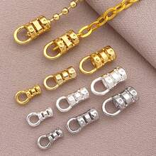 5/10/15pcs 18K Gold Plated Brass Tube Crimp Beads Crimp End Buckle Chain Connector Clasp For DIY Bracelet Necklace Keychain Jewelry Making Findings