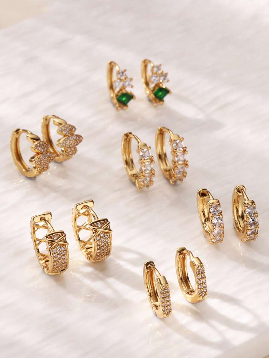 1 对奢华锆石环形耳环女士金色不锈钢几何耳环派对婚礼美学珠宝礼物