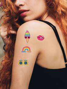 30 张卡通儿童临时纹身贴，薯条、甜点、甜甜圈、水果、草莓可爱图案纹身贴纸，可用于手部、面部和身体装饰，适合生日派对节日 - 彩色 - 查看 3