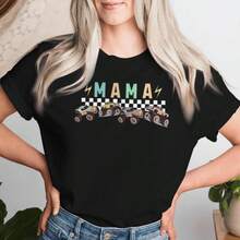 Mama Truck Mom Monster Truck Are My Jam Truck Lovers Women T-Shirt Soft Black 220gsm Pure Cotton Tee - S-XXL, Stylish Print, Perfect For Everyday Wear - màu đen - Xem 2