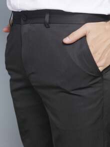 Men's Solid Color Business Suit Pants With Spandex - Black - View 4