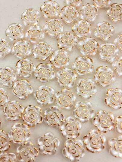 50un Miçanga Flor Perola Com Borda Dourada 10mm Entremeio Passante Para Fazer Terços Bijuterias e Artesanatos em Geral