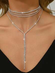 4pcs Women Fashion Versatile Shiny Elegant Crystal Decor Handbag, Clutch, Long Tassel Earrings, Bracelet & Necklace Set