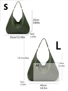 Vintage Tote Bag For Women, New Arrival, Large Capacity, Shoulder & Top Handle, Soft Leather, Underarm Style, Versatile For Commute , Green - Green - View 2