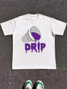 "DRIP" Graphic T - Shirt Of 220g Thick 100% Cotton - White - View 1