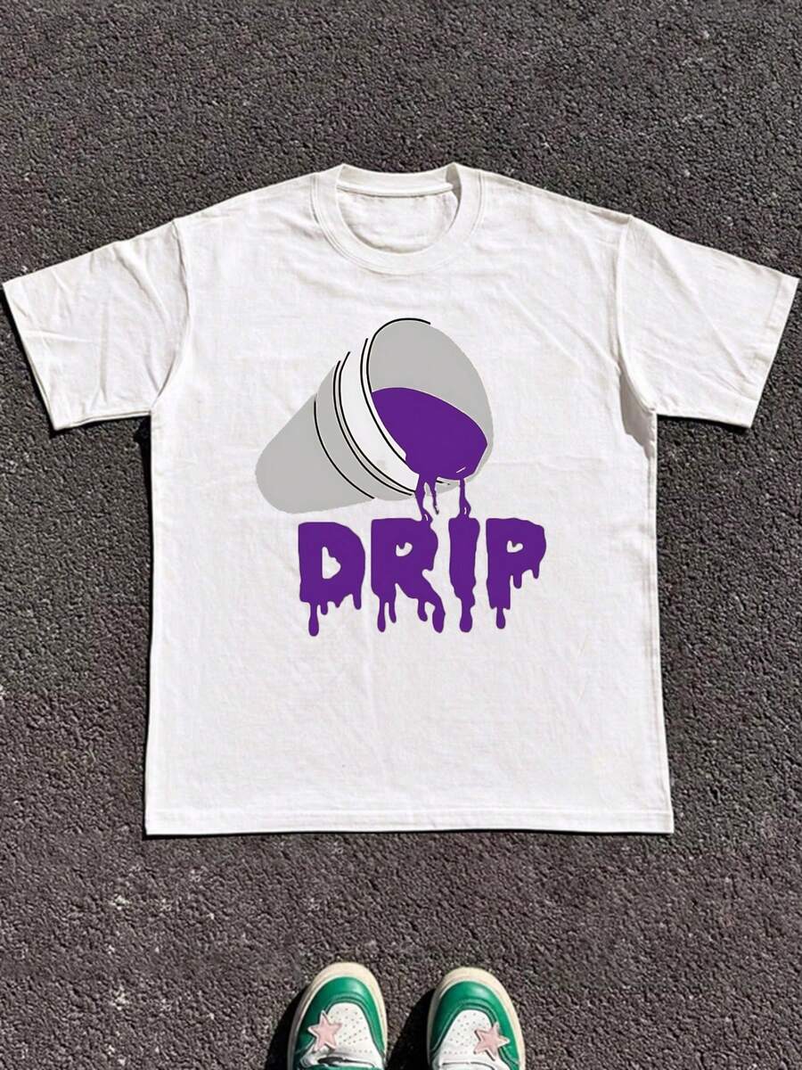 "DRIP" Graphic T - Shirt Of 220g Thick 100% Cotton - White - View 1