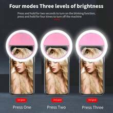 1 pezzo Luce ad anello LED portatile bianca/rosa/blu/nera, lampada da trucco con specchio, con ricarica USB, 3 modalità di illuminazione, illuminazione portatile, anello di bellezza per foto, luce molletta per selfie adatta per live streaming, illuminazione per videoconferenze, fotografia e video, regalo affascinante, rifinizione unghie, estensione ciglie, tatuaggi e cura della pelle, controllo a pulsante touch, decorazione per la stanza, illuminazione da campeggio all'aperto 150mAh adatta per selfie e live streaming, luce portatile