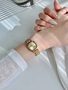 1件女款金銀色優雅簡約石英手錶，不鏽鋼錶帶，方形綠色/金色錶盤，適合日常生活夏季配件 - 均碼 - 查看 9
