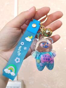 1 pièce Porte-clés créatif en forme d'ours bonbon jelly avec cloche, porte-clés mignon rempli de liquide, convient pour un usage quotidien ou comme cadeau de couple, accessoire de voiture, charm de sac, sac à dos pour l'école