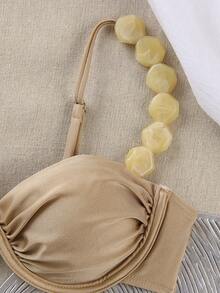 Polovedo 官方新款春夏性感纯色轻薄比基尼泳装，适合海滩度假派对。 - 卡其色 - 查看 4