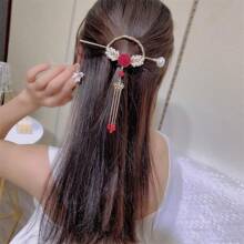 Vintage Rose Tassel Bow Tassel Hairpin Hair Clip Luxury Rhinestone Pearl Red Rose Hairpin Long Fringed Tassel Hair Accessories Hair Bun Hair Bun Maker Bun Hair Piece Hair Styling Pins