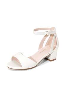 Girls Sandals Chunky Pump Ankle Strap High Heels Dress Open Toe Flower Wedding Party For Little Big Kid - White - View 5