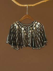 1920年代亮片流苏披肩，复古薄款透气闪亮斗篷，优雅短款披肩，适合女士宴会及礼服穿着。