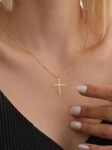 1 chiếc vòng cổ thánh giá tinh tế bằng thép không gỉ mạ vàng 18K, vòng cổ quà tặng tôn giáo của Cơ đốc giáo, vòng cổ phong cách Bohemian, quà tặng trang sức cho phụ nữ - Vàng - Xem 2