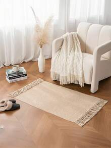 手工流苏编织地毯，精致流苏纹理地毯，多用途地毯，可用于地板、床边、餐椅装饰