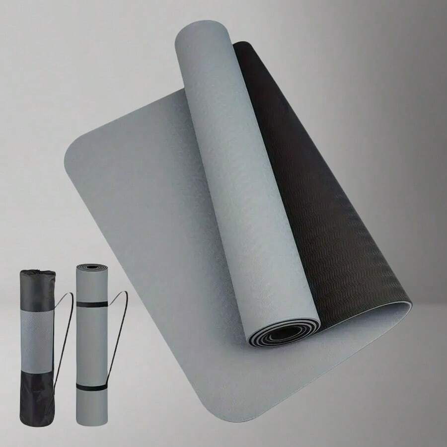Black & Gray High Density Non-Slip Yoga Mat - Extra Long & Thick Design, TPE Material, Double-Sided Non-Slip, Odorless, Suitable For Yoga, Pilates, Fitness & Workout, Provides Comfortable Support, Protects Joints, Essential For Home And Gym Use